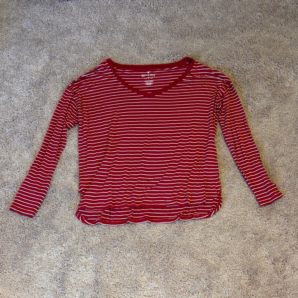 American Eagle Outfitters Red & White Striped Long Sleeve Tee